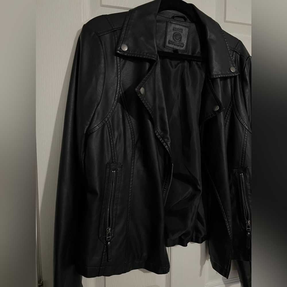max studio faux leather classic moto jacket size large